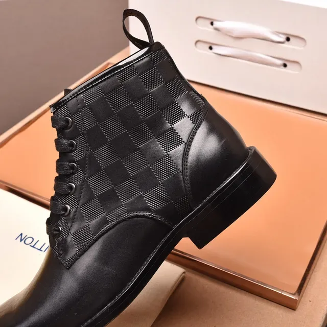 Louis Vuitton Black Leather Checkered Panel Ankle Boots 5