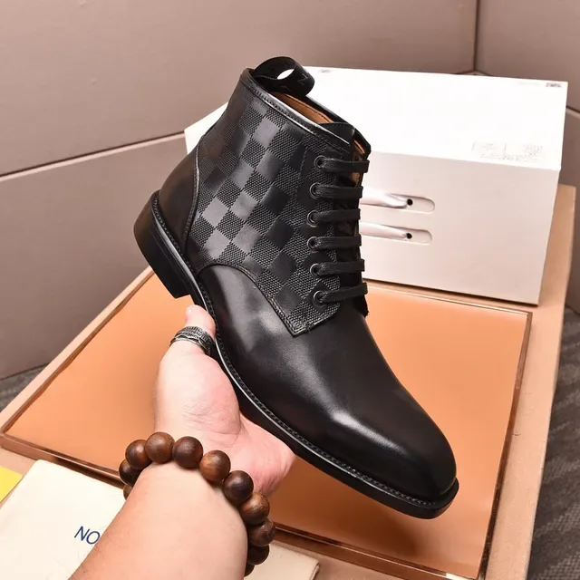 Louis Vuitton Black Leather Checkered Panel Ankle Boots 6