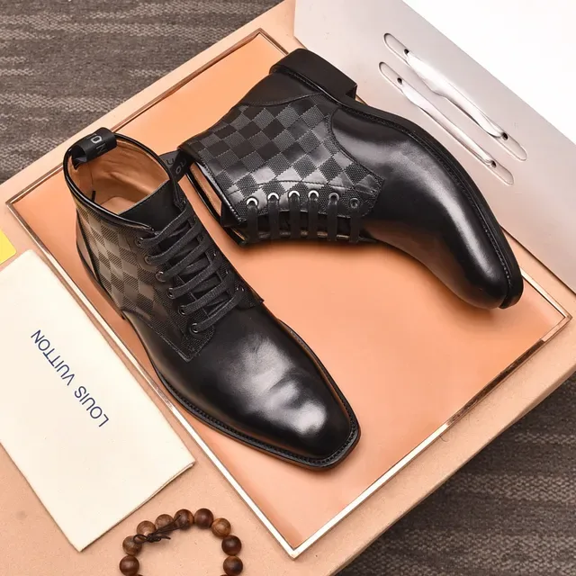 Louis Vuitton Black Leather Checkered Panel Ankle Boots 9