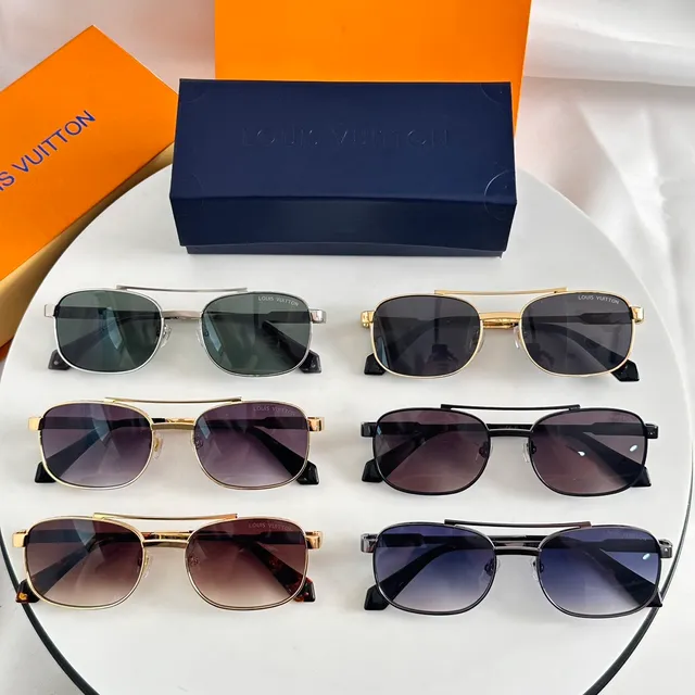 Louis Vuitton Lunettes de soleil à monture en métal noir dégradé marron 4