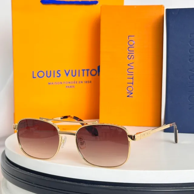 Louis Vuitton Lunettes de soleil à monture en métal noir dégradé marron 5