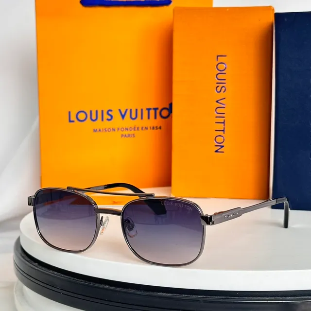 Louis Vuitton Lunettes de soleil à monture en métal noir dégradé marron 8