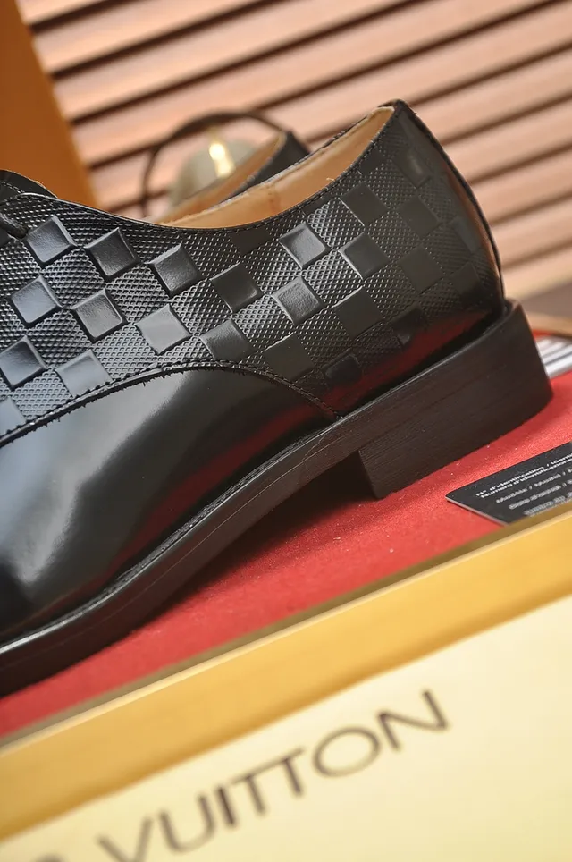 Louis Vuitton أحذية أكسفورد سوداء جلد لامع Damier منسوج كاب تو 2