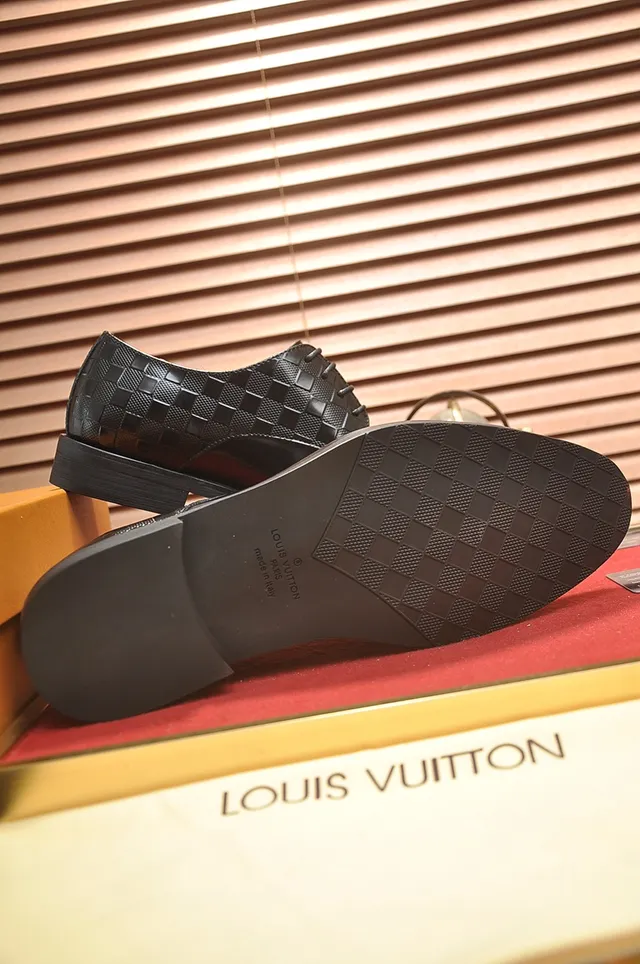 Louis Vuitton أحذية أكسفورد سوداء جلد لامع Damier منسوج كاب تو 3