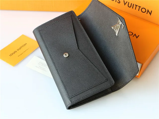 Louis Vuitton Black Silver Envelope Flap Pebbled Leather Long Wallet 2