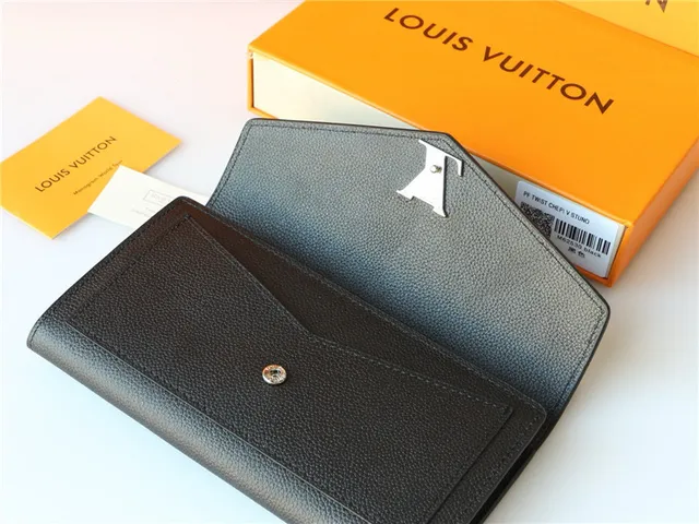 Louis Vuitton Black Silver Envelope Flap Pebbled Leather Long Wallet 3