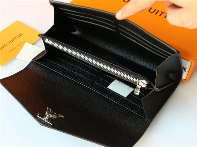 Louis Vuitton Black Silver Envelope Flap Pebbled Leather Long Wallet 6