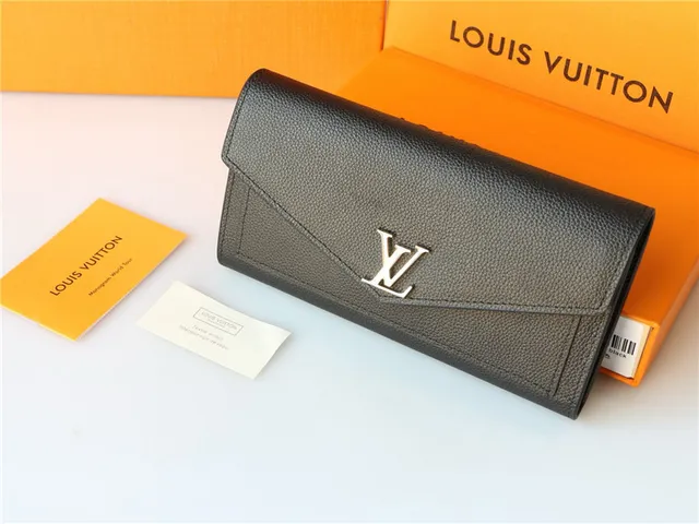 Louis Vuitton Black Silver Envelope Flap Pebbled Leather Long Wallet 7