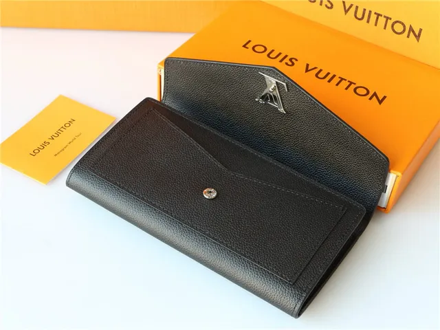Louis Vuitton Black Silver Envelope Flap Pebbled Leather Long Wallet 8