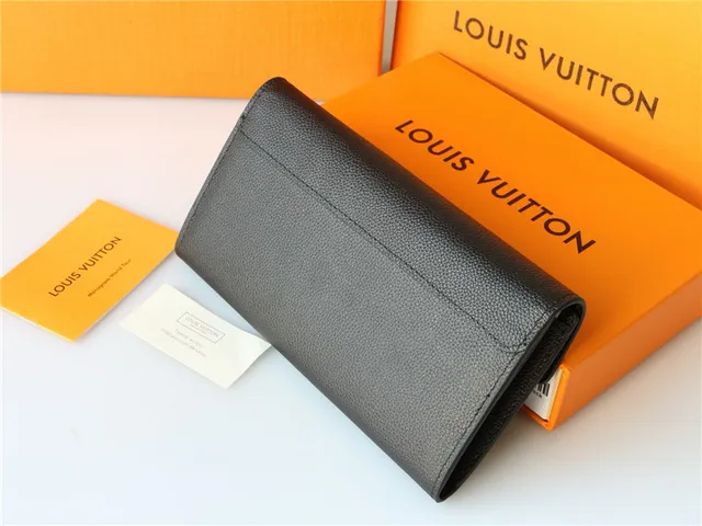 Louis Vuitton Black Silver Envelope Flap Pebbled Leather Long Wallet 9