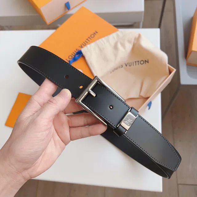 Louis Vuitton কালো রূপালি মসৃণ আয়তাকার বকল চামড়ার বেল্ট 3