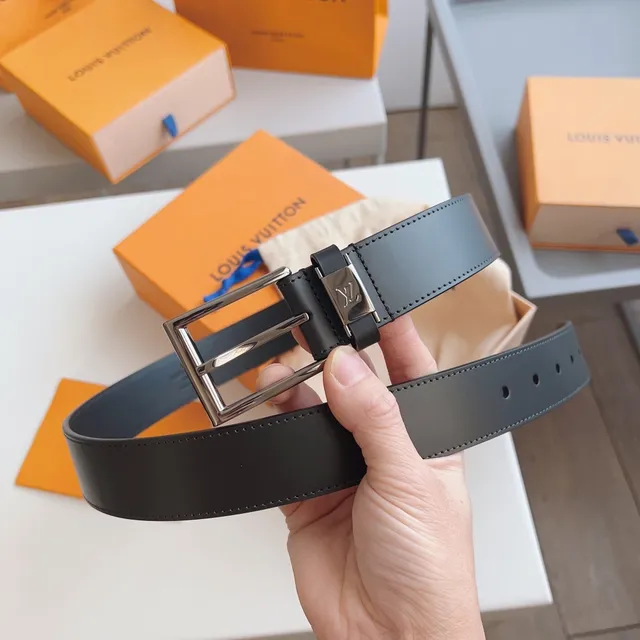 Louis Vuitton কালো রূপালি মসৃণ আয়তাকার বকল চামড়ার বেল্ট 4