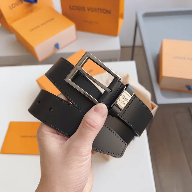 Louis Vuitton কালো রূপালি মসৃণ আয়তাকার বকল চামড়ার বেল্ট 5