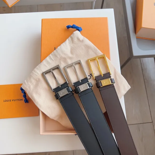 Louis Vuitton কালো রূপালি মসৃণ আয়তাকার বকল চামড়ার বেল্ট 6