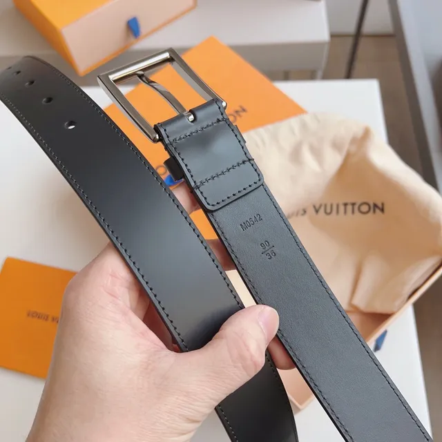 Louis Vuitton কালো রূপালি মসৃণ আয়তাকার বকল চামড়ার বেল্ট 7