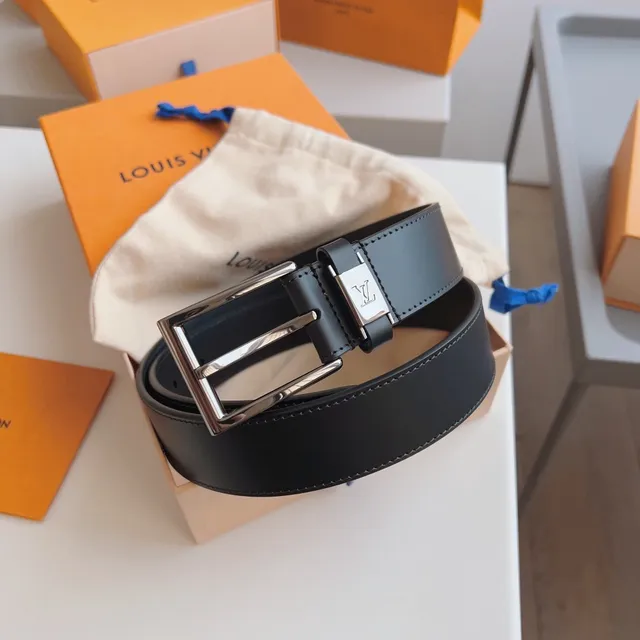 Louis Vuitton কালো রূপালি মসৃণ আয়তাকার বকল চামড়ার বেল্ট 9