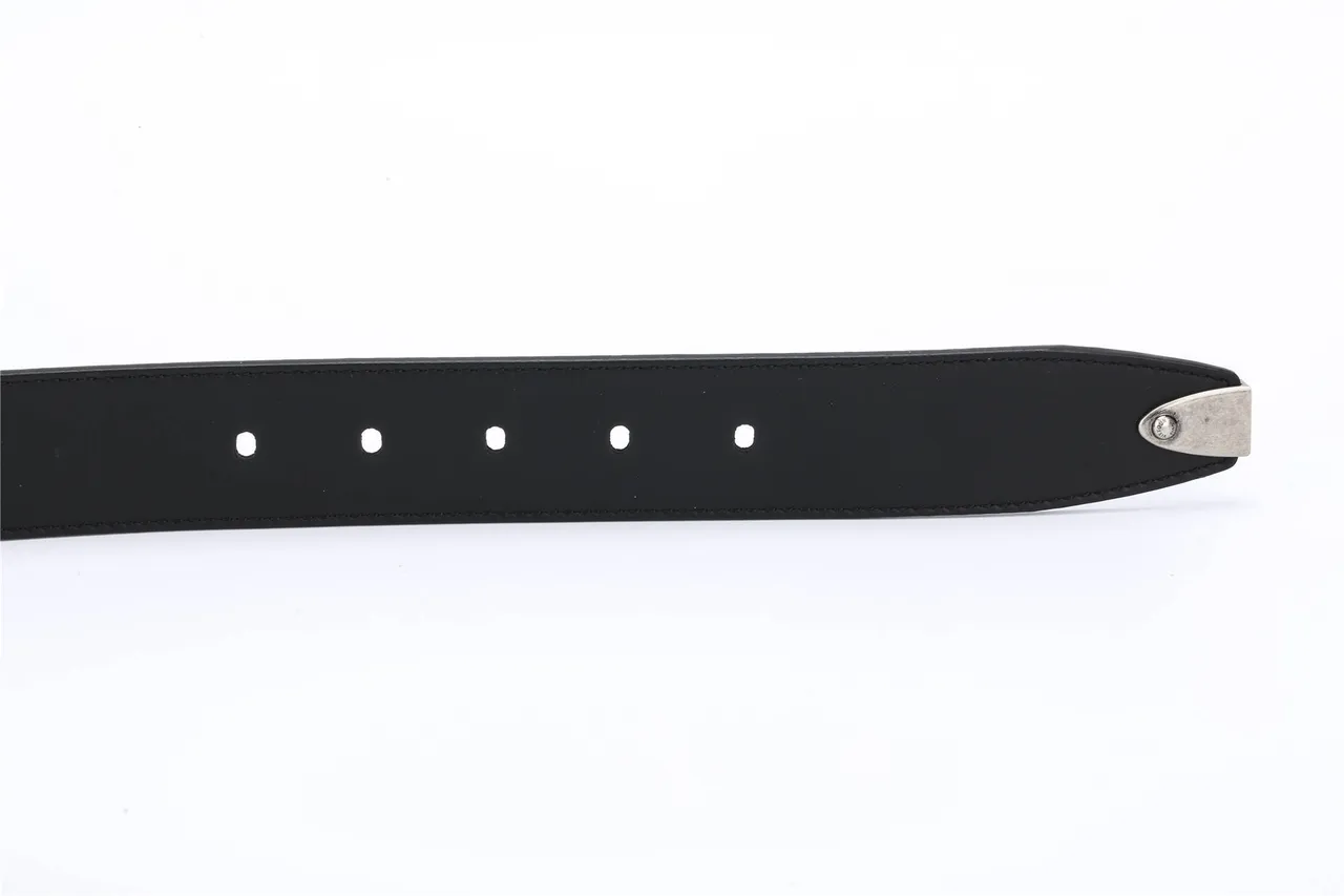 Louis Vuitton Ceinture en cuir noir argenté avec détails de couture lisse 9