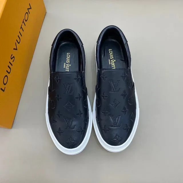 Louis Vuitton Black White Monogram-Embossed Leather Slip-On Loafer 9