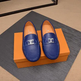 Louis Vuitton Blue Beige दानायुक्त चामड़ा मोक-टो स्टिचिंग लोफर