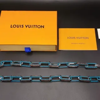Louis Vuitton নীল কালো এনামেল কোটেড আয়তাকার লিঙ্ক Pavé-Set ক্রিস্টাল অ্যাকসেন্ট নেকলেস