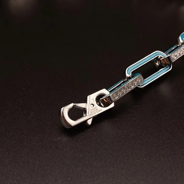 Louis Vuitton Blue Black Enamel-Coated Rectangular Links Pavé-Set Crystal Accents Necklace 5