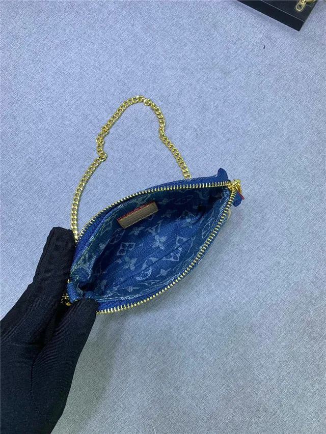 Louis Vuitton Bolso con correa de cadena Monogram de denim azul dorado 2