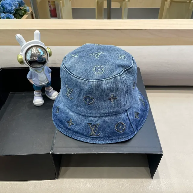 Louis Vuitton Blue Navy Denim Exterior Monogram-Lined Interior Bucket Hat 5