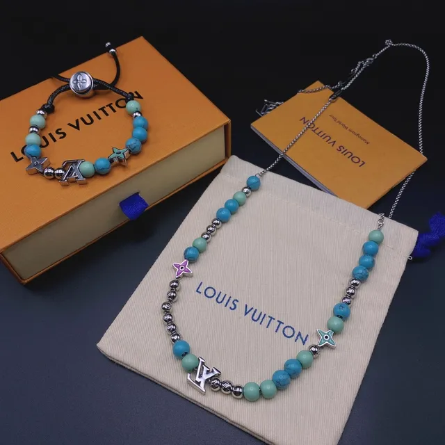 Louis Vuitton Blue Silver Beaded Monogram-Star Charm Bracelet 3