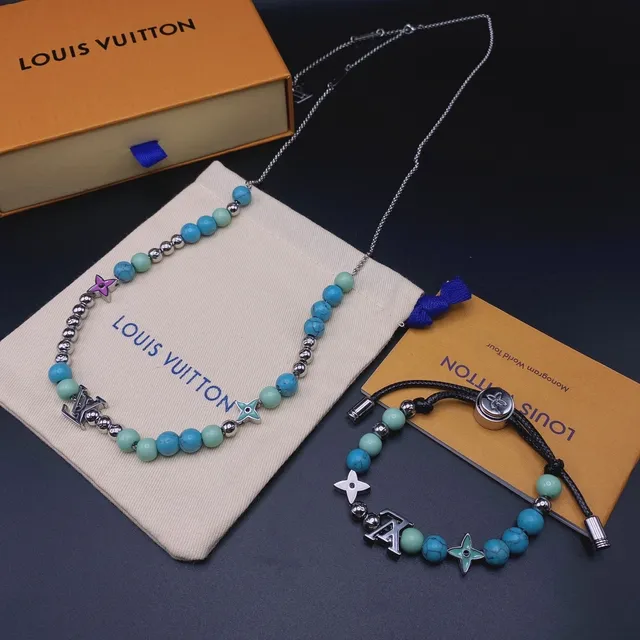 Louis Vuitton Blue Silver Beaded Monogram-Star Charm Bracelet 6