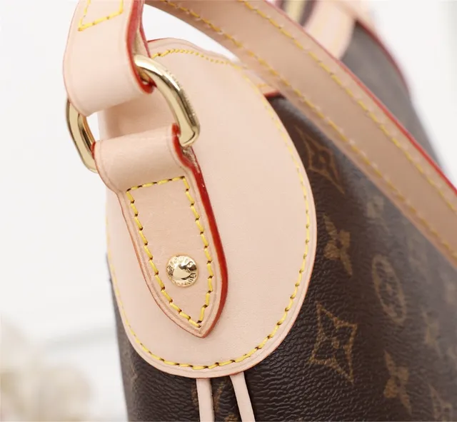 Louis Vuitton Marrom Bege Monograma Lona Borda de Couro Bolsa Hobo 8