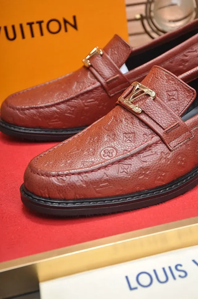 Louis Vuitton Brown Black Monogram-Embossed Leather Gold-Tone LV Buckle Strap Loafer 2