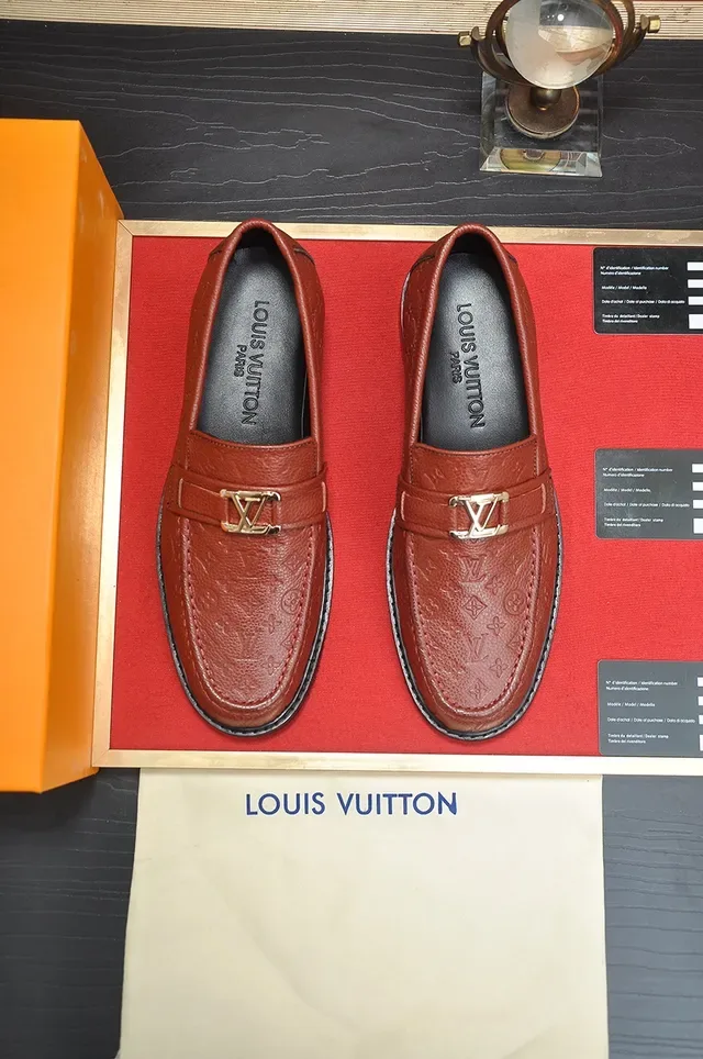 Louis Vuitton Brown Black Monogram-Embossed Leather Gold-Tone LV Buckle Strap Loafer 5