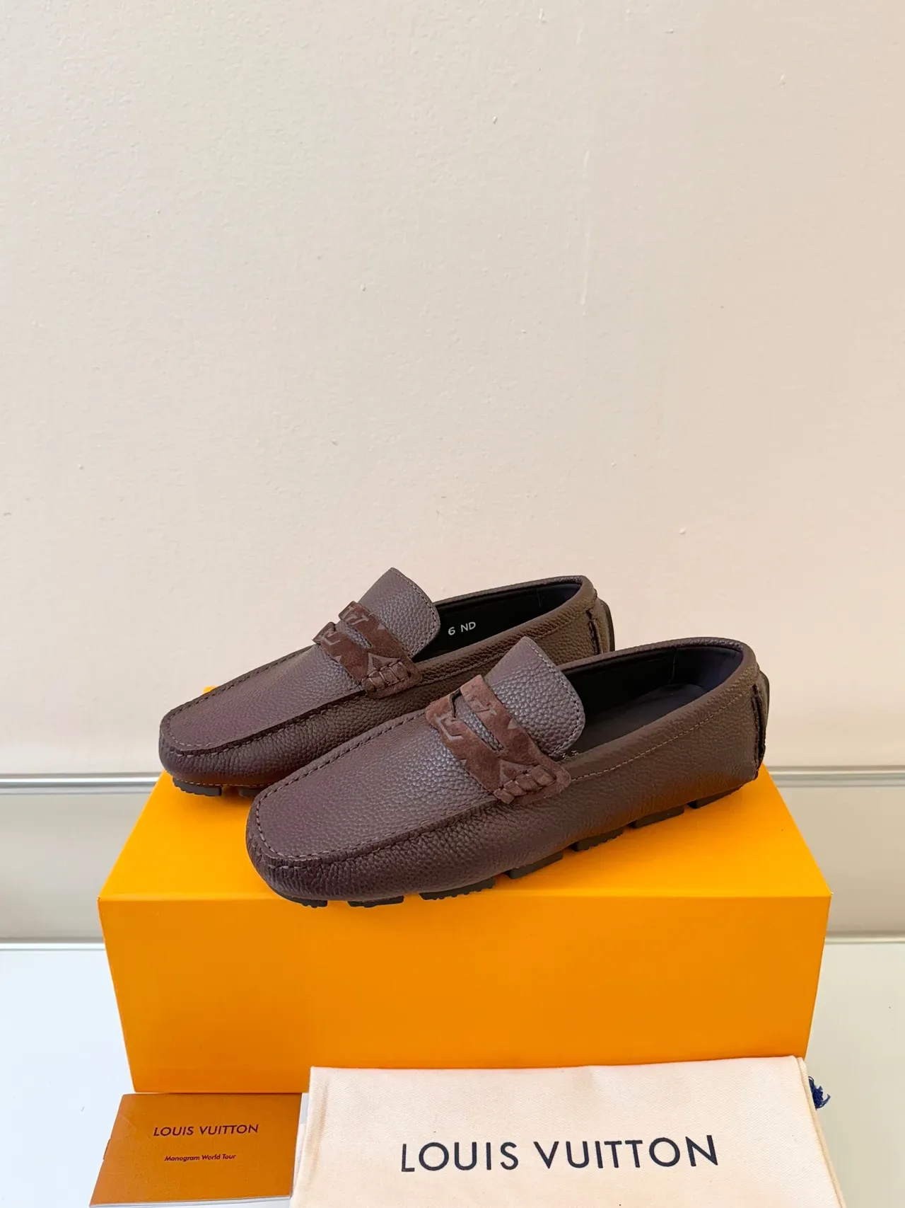 Louis Vuitton Brown Black Pebbled Leather Monogrammed Strap Loafer 2