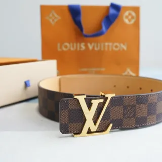 路易威登棕金 Damier Ebène Canvas LV Turnlock Buckle 皮革带
