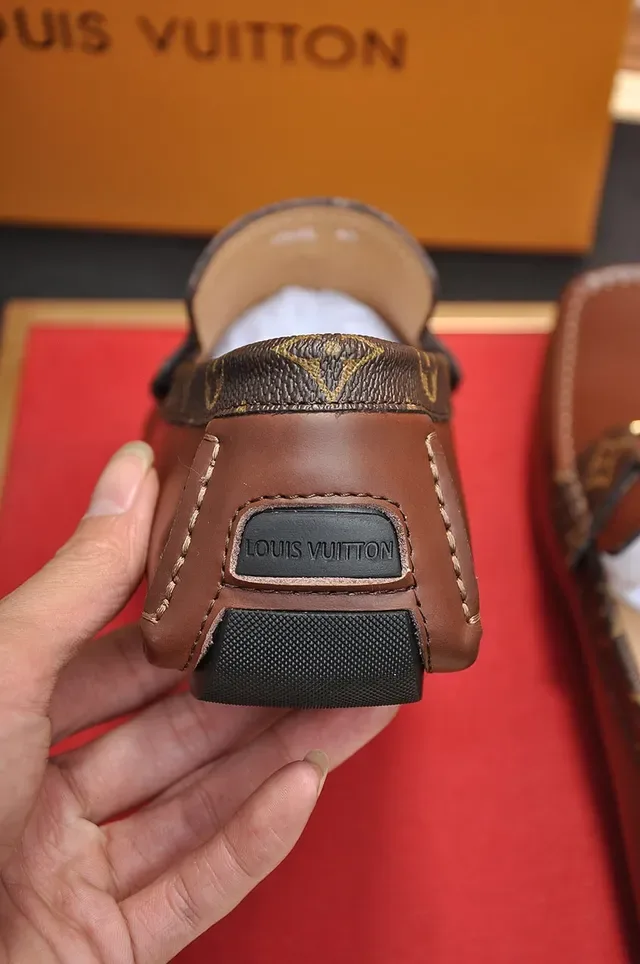 Louis Vuitton Brown Gold Leather Monogram Strap Loafer 2