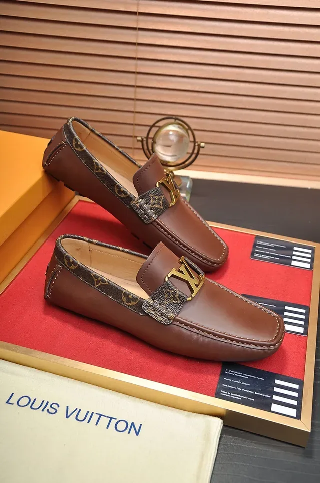 Louis Vuitton Brown Gold Leather Monogram Strap Loafer 4