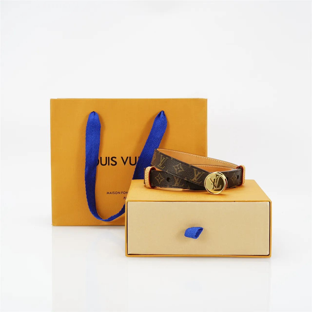 Louis Vuitton 棕色金色印花帆布五金皮革腰带 4
