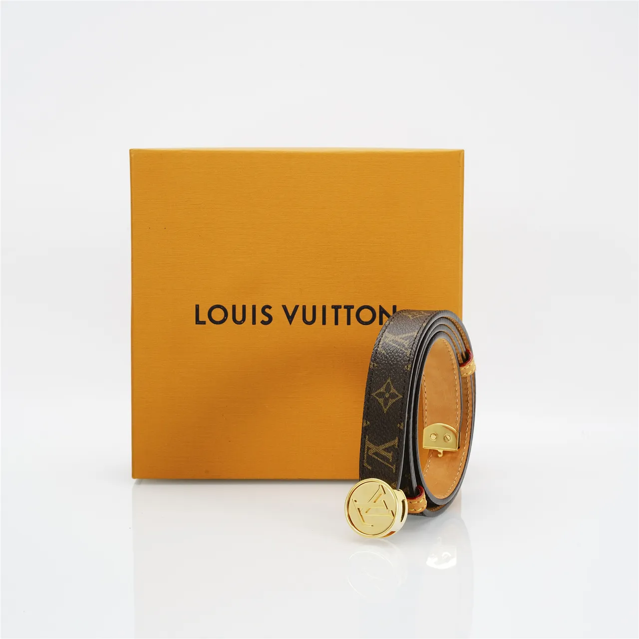 Louis Vuitton 棕色金色印花帆布五金皮革腰带 5