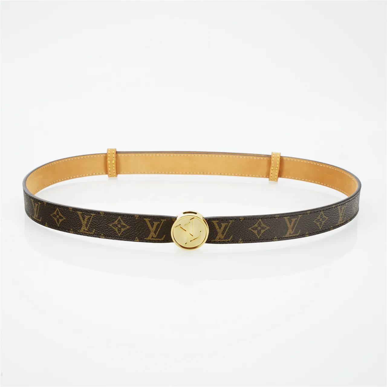 Louis Vuitton 棕色金色印花帆布五金皮革腰带 9