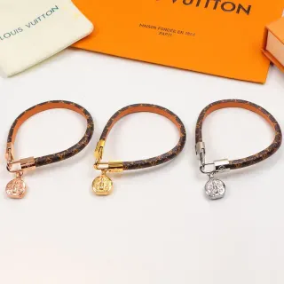 Louis Vuitton سوار بني ذهبي مونوجرام قماش ملفوف جلد