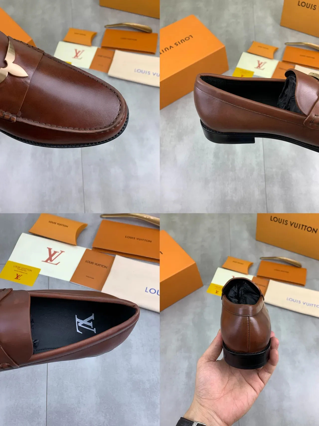 Louis Vuitton Mocassin en Cuir Marron Orné d'une Fleur 2