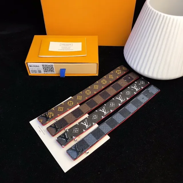 Louis Vuitton 棕红 老花 帆布 金属 LV 扣 皮带 5