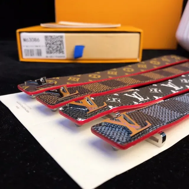 Louis Vuitton 棕红 老花 帆布 金属 LV 扣 皮带 6