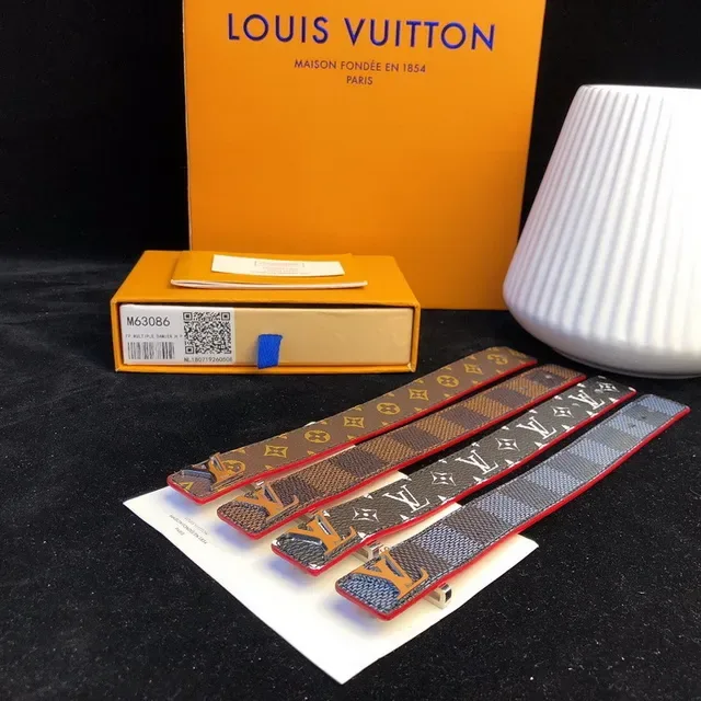 Louis Vuitton 棕红 老花 帆布 金属 LV 扣 皮带 7