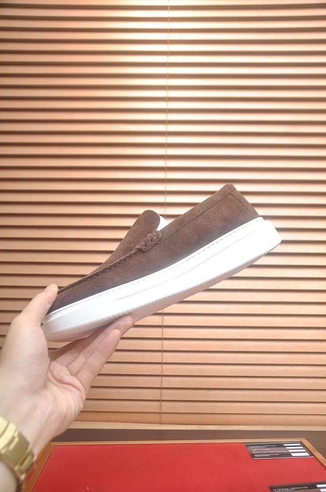 Louis Vuitton Marron Blanc Daim Supérieur Moc-Toe Couture Mocassin 5