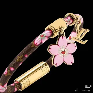 Louis Vuitton Pulsera Cherry Blossom Marrón Dorado Monograma Canvas Charm Esmaltado