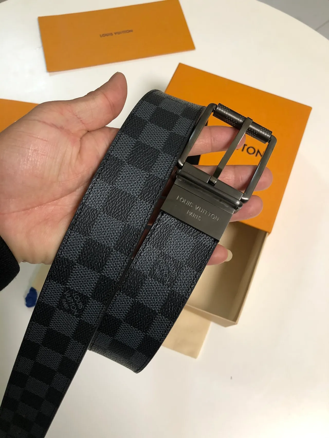 লুই ভিটন Damier গ্রাফাইট বেল্ট কালো ধূসর Monogram Canvas রিভার্সিবল Gunmetal বাকল চামড়ার বেল্ট 4