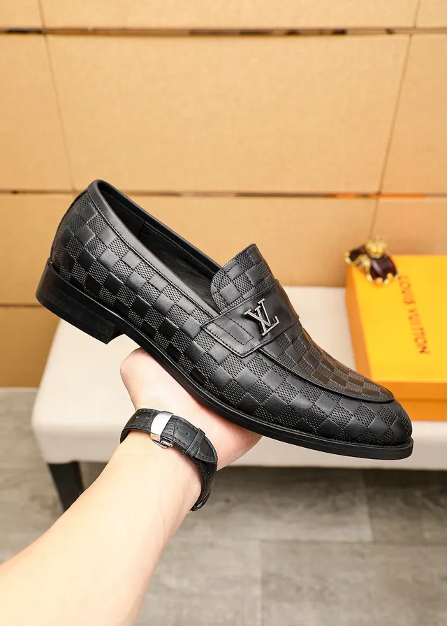 Louis Vuitton Damier लोफर काले चेकर्ड चमड़े पॉलिश्ड मेटल हार्डवेयर लोफर 4