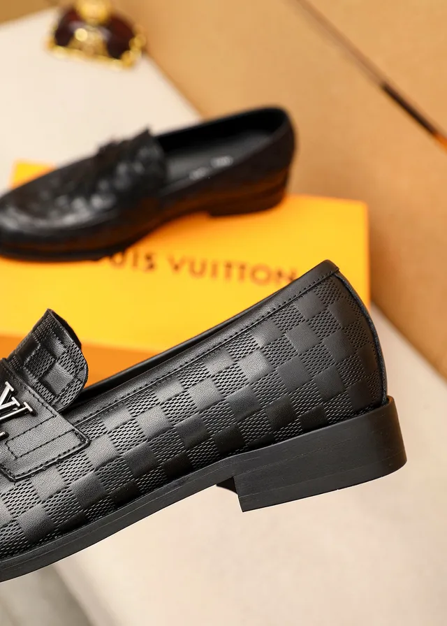 Louis Vuitton Damier लोफर काले चेकर्ड चमड़े पॉलिश्ड मेटल हार्डवेयर लोफर 7