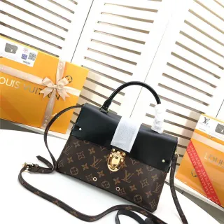 Louis Vuitton Dauphine भूरी मोनोग्राम कैनवास और काला चमड़े की टोट बैग